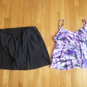 Miraclesuit 18 Swim Bathing Suit 2PC Ruffled Tankini Long Skirt Skirted Bikini